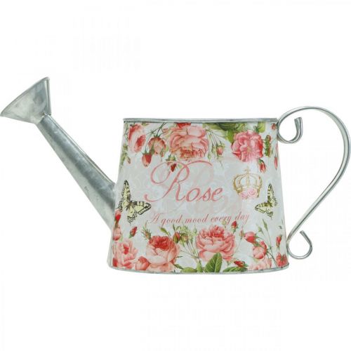 daiktų Nostalgiškas dekoratyvinis ąsotis, ąsotis iš metalo, vazonėlis su rožėmis H15,5cm L28,5cm