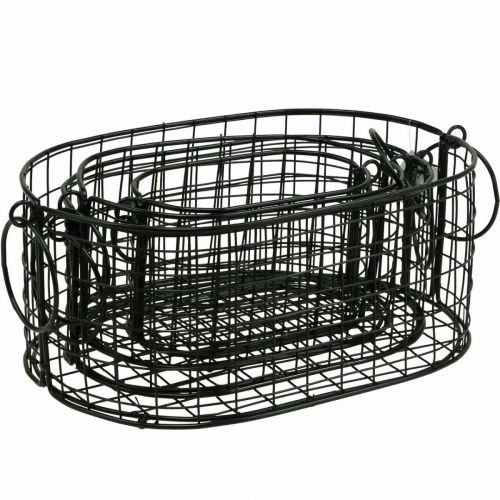 daiktų Vielinis krepšelis su rankenomis metalinis juodas 17-32cm rinkinys 4
