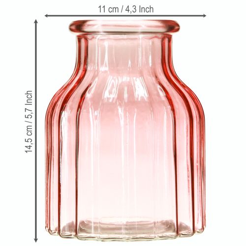 daiktų Stiklinė gėlių vaza retro rožinis atspalvis Ø11cm H14,5cm 2vnt