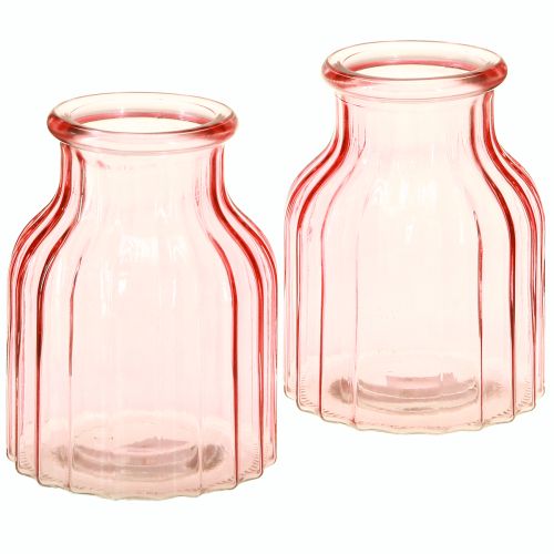 daiktų Stiklinė gėlių vaza retro rožinis atspalvis Ø11cm H14,5cm 2vnt