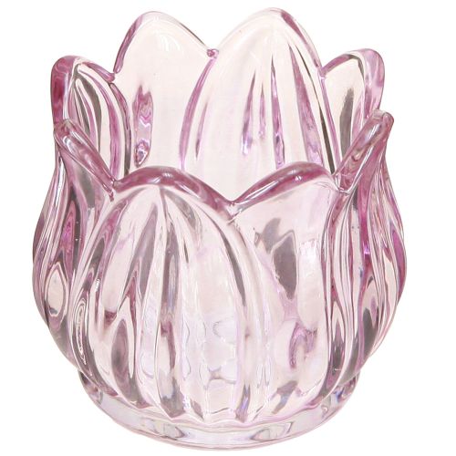 Stiklinės arbatinės žvakidės laikiklis stiklinė tulpė violetinė Ø7cm H7cm 2vnt