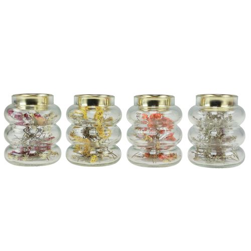 Floristik24 Stiklinis dekoratyvinis arbatinės žvakės laikiklis su sausa apdaila LED H8.5cm 4 vnt