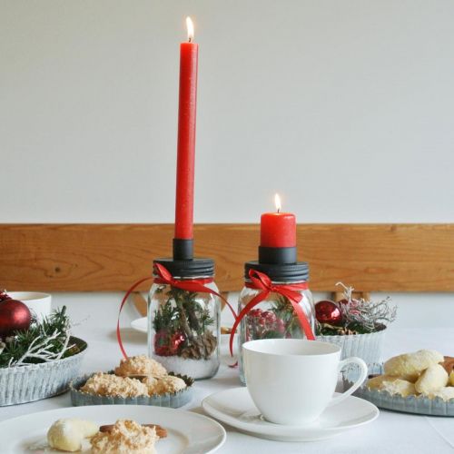 Floristik24 Deco stiklas su žvakidėmis juoda stalo apdaila Ø8,5cm H16cm 2vnt