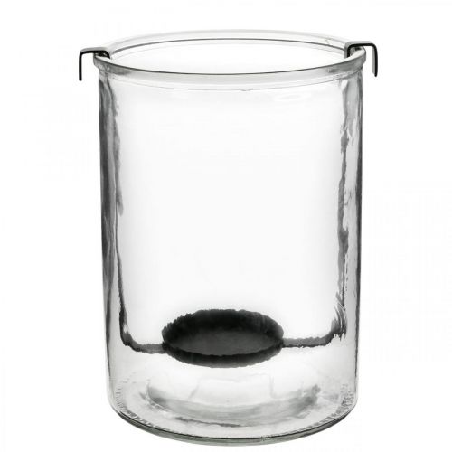 daiktų Žibinto stiklas su arbatinės žvakidės laikikliu juodo metalo Ø13,5×H20cm