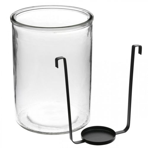 daiktų Žibinto stiklas su arbatinės žvakidės laikikliu juodo metalo Ø13,5×H20cm