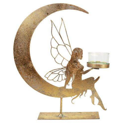 Floristik24 Stiklinio arbatos žvakidės laikiklis metalinis dekoratyvinis elfų dekoravimas 23×5×28cm