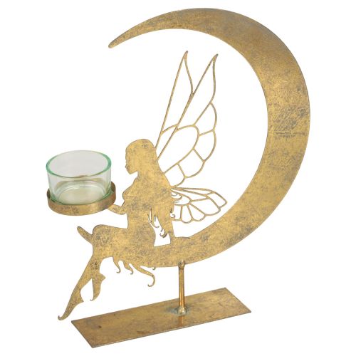 Floristik24 Stiklinio arbatos žvakidės laikiklis metalinis dekoratyvinis elfų dekoravimas 23×5×28cm