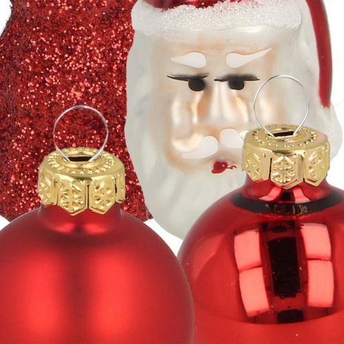 daiktų Mini kalėdinės dekoracijos figūrėlės ir rutuliukai stiklo asorti 3cm 9vnt