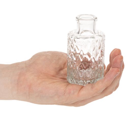 Mini stiklinė vaza su rombo raštu, maža stalo vaza, butelis, permatoma, 9 cm, 6 vnt. | Floristik24.lt
