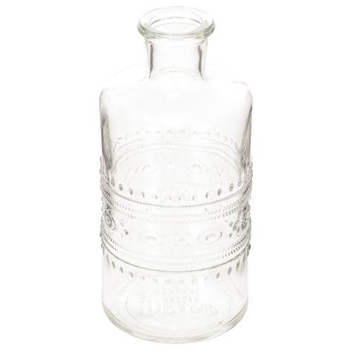 Stiklinis butelis su raštu, cilindro formos, skaidrus, dekoratyvinė vaza, 15 cm, 6 vnt.
