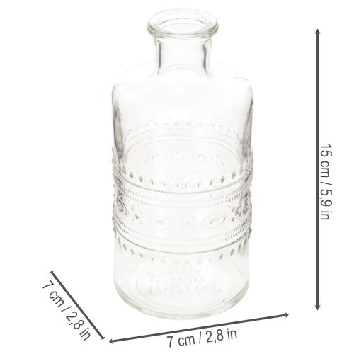Stiklinis butelis su raštu, cilindro formos, skaidrus, dekoratyvinė vaza, 15 cm, 6 vnt. | Floristik24.lt