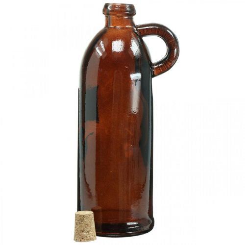 Floristik24 Stiklinis butelis vintage su kamščiu ir rankena ruda Ø7,5 cm H22cm
