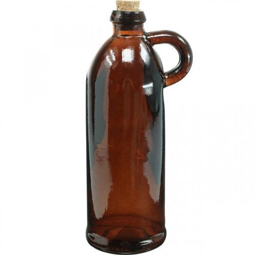 Floristik24 Stiklinis butelis vintage su kamščiu ir rankena ruda Ø7,5 cm H22cm