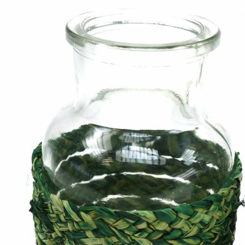 daiktų Deco buteliuko stiklas su rafijos žalia H10cm 4vnt