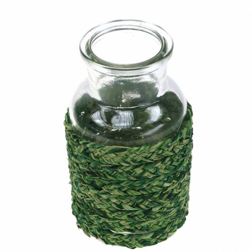 Floristik24 Deco buteliuko stiklas su rafijos žalia H10cm 4vnt