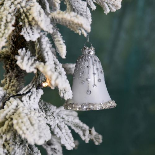 Floristik24 Kalėdiniai varpai, eglutės papuošimai, stikliniai varpeliai Ø6,5cm H8cm balti 2 vnt.