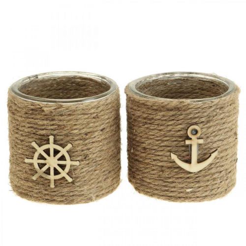Floristik24 Žvakės laikiklis Maritim žibinto stiklas Ø10,5cm H10cm 2vnt