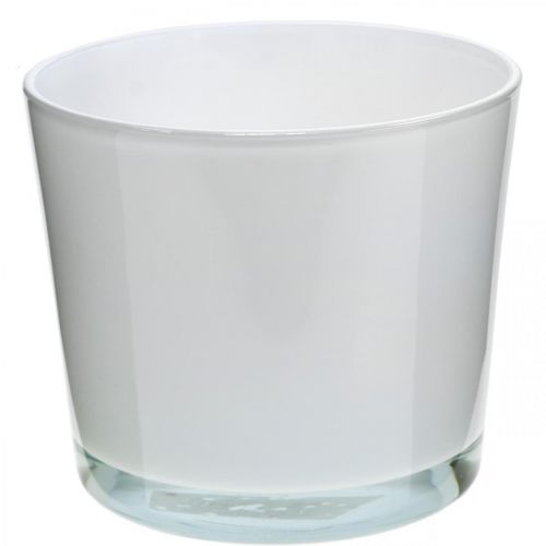 Stiklinis gėlių vazonas baltas vazonas stiklinis kubilas Ø14,5cm H12,5cm