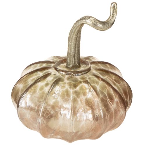 Floristik24 Stiklinis stalo dekoras su moliūgų atspalviu, rudeninis, stiklinis, metalinis, aukštis 14 cm, 2 vnt.