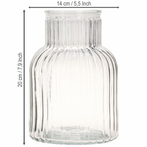 daiktų Stiklinė vaza gėlių vaza stiklo grioveliai retro skaidrūs Ø13.5cm H20cm