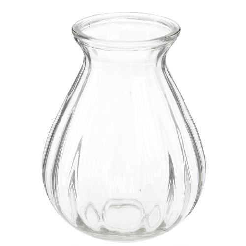 Floristik24 Stiklinė vaza svogūninė vaza su grioveliais skaidri Ø11cm H14cm 2vnt