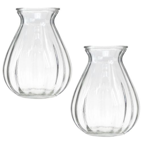 daiktų Stiklinė vaza svogūninė vaza su grioveliais skaidri Ø11cm H14cm 2vnt
