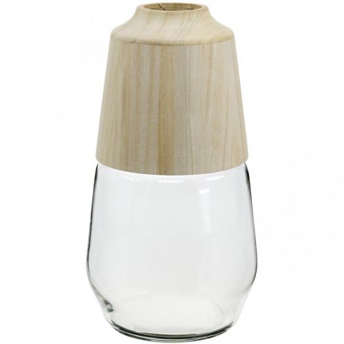 Stiklinė vaza su medine dekoratyvine vaza gėlių vaza skaidri H30cm