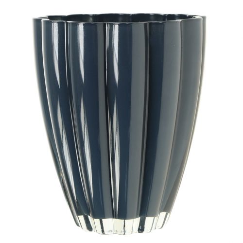 Floristik24 Stiklinė vaza &quot;Bloom&quot; tamsiai mėlyna Ø14cm H17cm