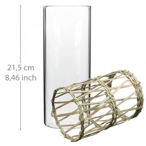daiktų Stiklinės vazos cilindro pintos žolės dekoratyvinė vaza Ø8cm H21.5cm