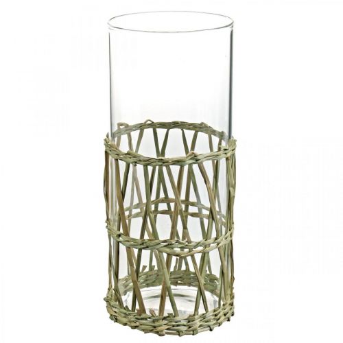 daiktų Stiklinės vazos cilindro pintos žolės dekoratyvinė vaza Ø8cm H21.5cm