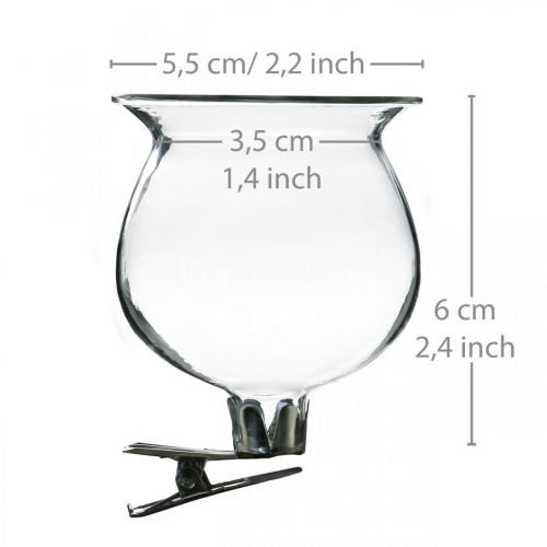 daiktų Stiklinis vazos varpas su segtuku skaidrus Ø5,5cm H6cm 4vnt