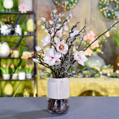 Stiklinė vaza su medine dekoratyvine vaza sausai floristikai H20cm
