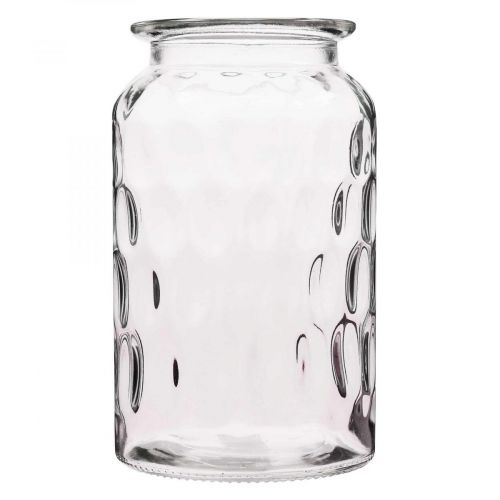 daiktų Stiklinė vaza su raštu, stiklinis žibintas H18,5cm Ø11cm Skaidrus