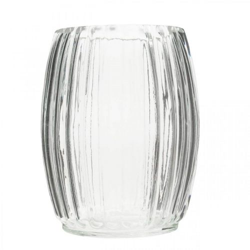 daiktų Stiklinė vaza su grioveliais, skaidraus stiklo žibintuvėlis H15cm Ø11,5cm