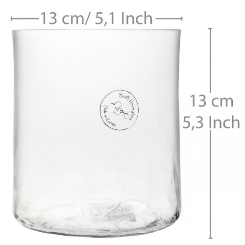 daiktų Cilindrinė stiklo vaza Crackle skaidri, matinė Ø13cm H13,5cm