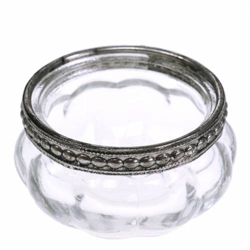 Floristik24 Antikvarinis arbatos šviesos stiklas su metaliniu kraštu Ø6cm H3,5cm