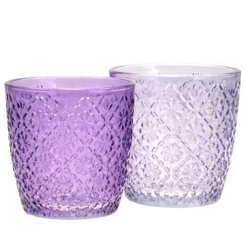 Floristik24 Stiklinis žibintas violetinis Ø9cm H9cm 2vnt