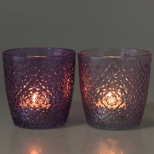 Floristik24 Stiklinis žibintas violetinis Ø9cm H9cm 2vnt