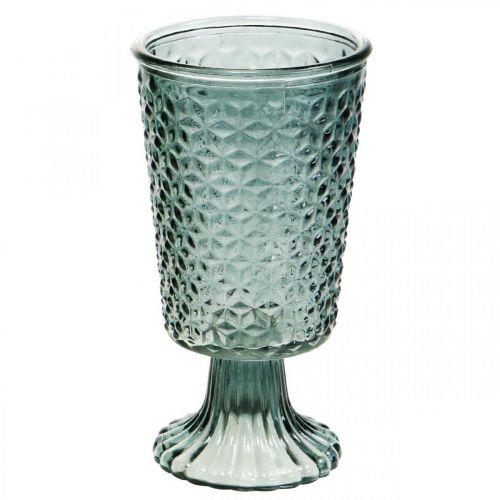 Floristik24 Žibintas su kojele, puodelio stiklas, dekoratyvinis stiklas pilkas Ø10cm H18,5cm