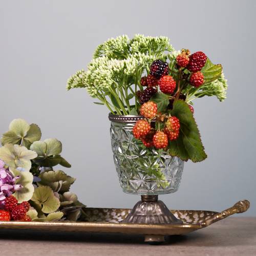 Floristik24 Stiklinis žibintas ant senovinio pagrindo su metaline briauna Ø9cm H13,5cm