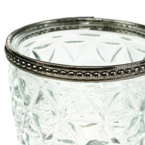 Floristik24 Stiklinis žibintas ant senovinio pagrindo su metaline briauna Ø9cm H13,5cm