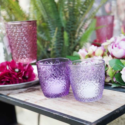 Floristik24 Stiklinis žibintas violetinis Ø9cm H9cm 2vnt