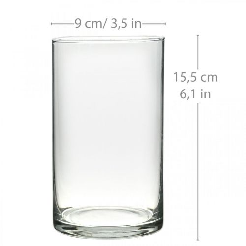 daiktų Apvali stiklo vaza, skaidraus stiklo cilindras Ø9cm H15,5cm