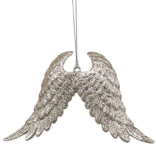 Eglutės papuošimai angelo sparneliai blizgantys šampanas 16cm 12vnt