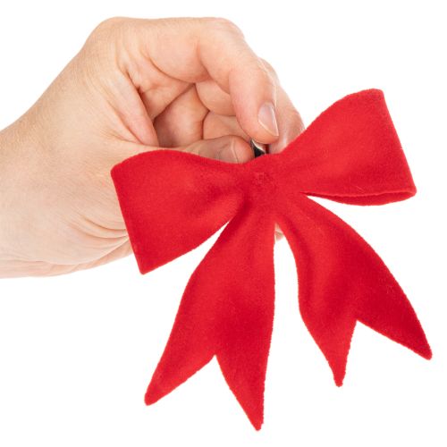 Dekoratyvinis raudonas kaspinėlis su segtuku. Universali kalėdinė dekoracija. 11 cm, 4 dalys. | Floristik24.lt