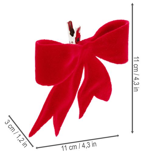 Dekoratyvinis raudonas kaspinėlis su segtuku. Universali kalėdinė dekoracija. 11 cm, 4 dalys. | Floristik24.lt