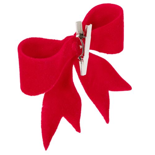 Dekoratyvinis raudonas kaspinėlis su segtuku. Universali kalėdinė dekoracija. 11 cm, 4 dalys. | Floristik24.lt