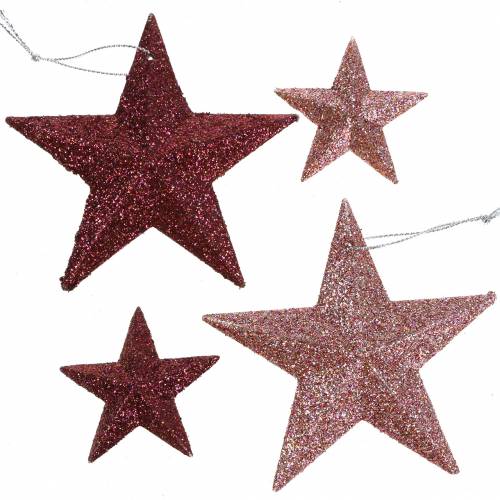 Floristik24 Glitter star pink mix 9,5/5cm 18 vnt