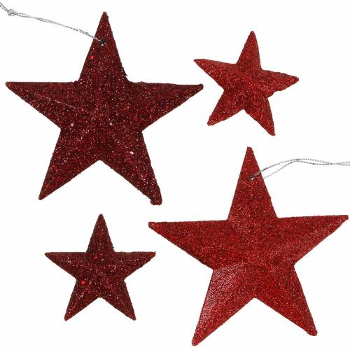 Floristik24 Glitter star red mix 9,5/5cm 18 vnt