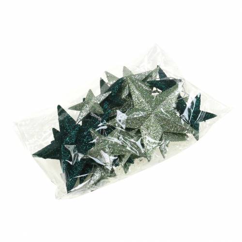 daiktų Blizgučių žvaigždučių rinkinys dekoratyvinės pakabos ir išsklaidytos dekoracijos smaragdas, šviesiai žalias 9cm/5cm 18 vnt.